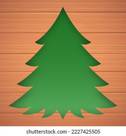 Merry Christmas holiday and happy new year and empty frame on a wood background. Merry Christmas with Tree Christmas and on wood background. Christmas and new year background. Vector illustration.