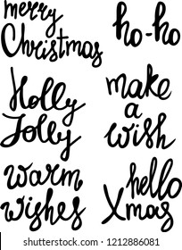 Merry Christmas. Holiday lettering. Make a wish. Ho-ho. Holly Jolly. Winter illustration. New Year theme. 