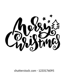 Merry Christmas. Holiday modern dry brush ink lettering for greeting card. Vector illustration.