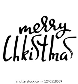 Merry Christmas. Holiday modern dry brush ink lettering for greeting card. Vector illustration.