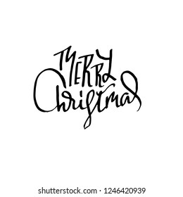 Merry Christmas. Holiday modern dry brush ink lettering for greeting card. Vector illustration.