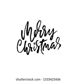 Merry Christmas. Holiday modern dry brush ink lettering for greeting card. Vector illustration.