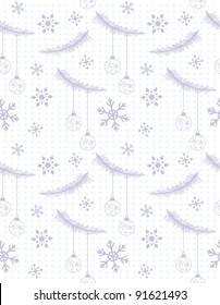 Merry Christmas and holiday season pattern of snowflakes and tree decoration ball, vector illustration