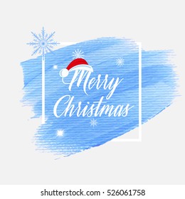 'Merry Christmas' holiday sign text over abstract blue brush paint background vector illustration.