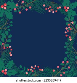Feliz navidad de fondo de marco cuadrado de navidad con espacio de copia. Plantillas artísticas creativas abstractas universales con marcos florales.
