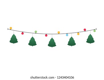 Merry Christmas Holiday Tree Icon Symbol Wall Garland with Light Vector Illustration