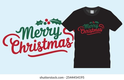 Merry Christmas Holiday Typography T-Shirt Design
