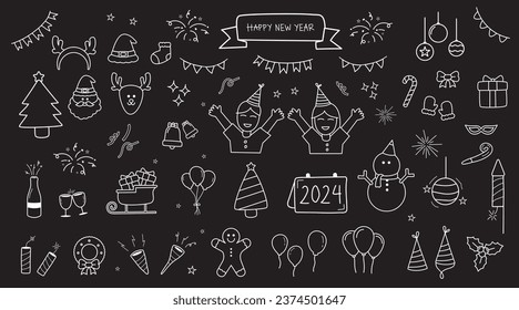 Merry Christmas. Holiday Vector Big Set of Hand Drawn Doodle Christmas decorations with hand lettering calligraphic. Xmas greeting Card Template