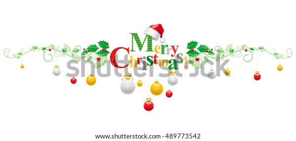 Merry Christmas Holiday Vector Horizontal Banner Stock Vector (Royalty Free) 489773542