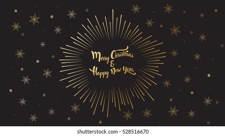 Merry Christmas. Holiday Vector Illustration. Lettering Composition With snowflakes and starburst