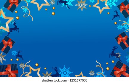Merry Christmas holidays with decorative gifts. Vector illustration.
