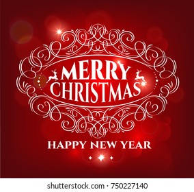 Merry Christmas holidays greeting card with calligraphy design vintage typographic elements frame. Vector background with Happy new year message.