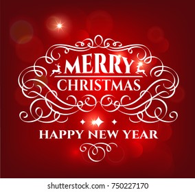 Merry Christmas holidays greeting card with calligraphy design vintage typographic elements frame. Vector background with Happy new year message.