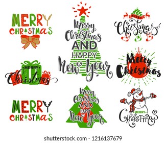 Merry Christmas holidays illustration.Typography,lettering and design elements.