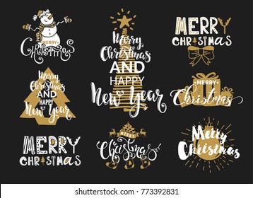 Merry Christmas holidays illustration.Typography,lettering and design elements.
