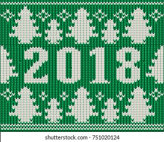 Merry Christmas holidays knitted wallpaper, New 2018 Year, vector illustration