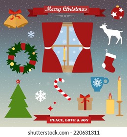 Merry christmas holidays vector collection of christmas symbols