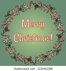 Merry Christmas holly and candies wreath