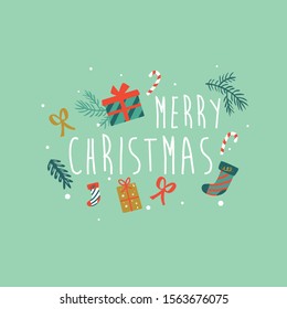 Merry Christmas Holly Christmas Card with simple hand drawn vector illustration