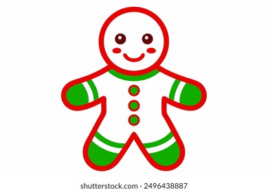 Merry Christmas Holly Gingerbread Man Vector Illustration - Clip Art Cartoon Design
