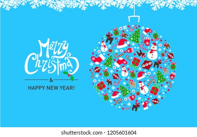 Merry Christmas. Holyday's background with typography and elements 