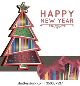 merry christmas home tree vector illustration