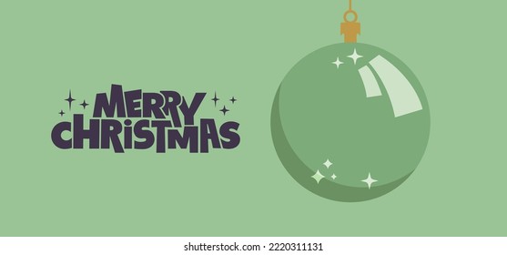 Feliz Navidad, pancarta horizontal. Balón de navidad de diseño plano. para tarjetas de felicitación o publicidad en diseño horizontal con espacio de copia.