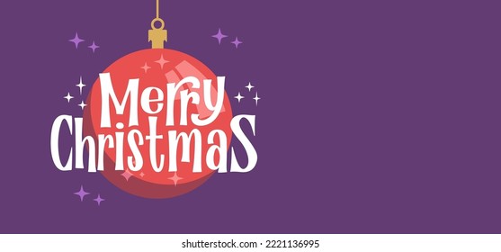 Feliz Navidad, pancarta horizontal. Balón de navidad de diseño plano. para tarjetas de felicitación o publicidad en diseño horizontal con espacio de copia.