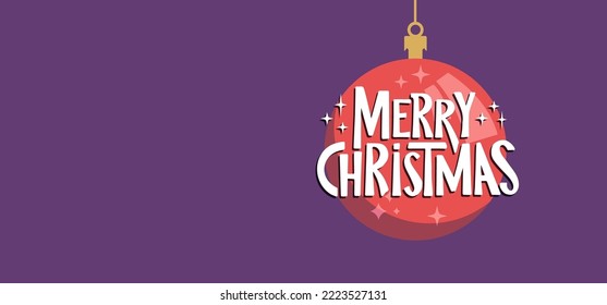 Merry Christmas horizontal banner. Flat design christmas ball. for greeting card or advertising in horizontal design with copy space.