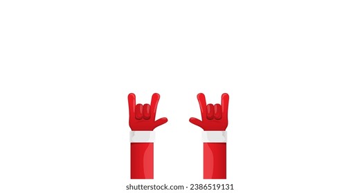 Merry christmas horizontal banner with Santa Claus rock n roll style and santa red hat isolated on white background. Merry Christmas hipster Rock n roll party poster or flyer design template.