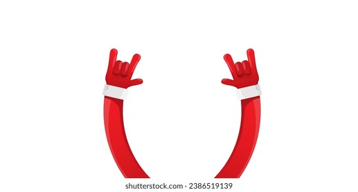 Merry christmas horizontal banner with Santa Claus rock n roll style and santa red hat isolated on white background. Merry Christmas hipster Rock n roll party poster or flyer design template.