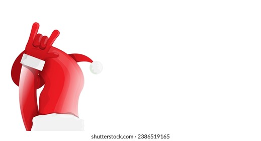 Merry christmas horizontal banner with Santa Claus rock n roll style and santa red hat isolated on white background. Merry Christmas hipster Rock n roll party poster or flyer design template.