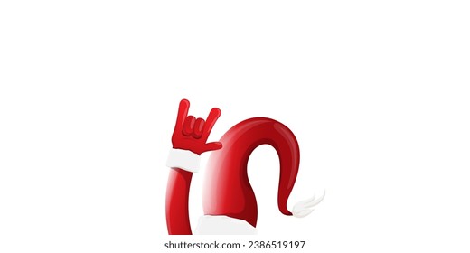 Merry christmas horizontal banner with Santa Claus rock n roll style and santa red hat isolated on white background. Merry Christmas hipster Rock n roll party poster or flyer design template.