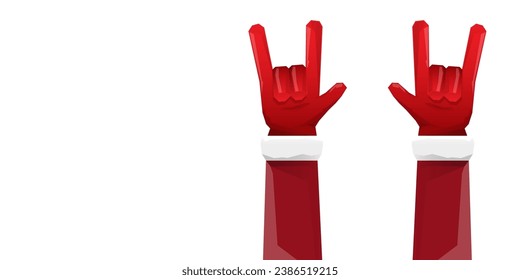 Merry christmas horizontal banner with Santa Claus rock n roll style and santa red hat isolated on white background. Merry Christmas hipster Rock n roll party poster or flyer design template.