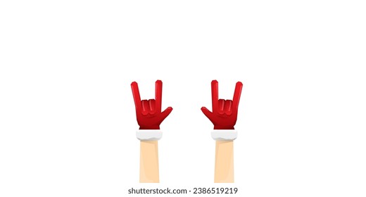 Merry christmas horizontal banner with Santa Claus rock n roll style and santa red hat isolated on white background. Merry Christmas hipster Rock n roll party poster or flyer design template.