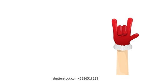 Merry christmas horizontal banner with Santa Claus rock n roll style and santa red hat isolated on white background. Merry Christmas hipster Rock n roll party poster or flyer design template.