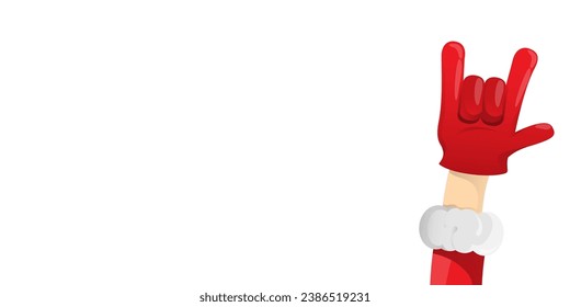 Merry christmas horizontal banner with Santa Claus rock n roll style and santa red hat isolated on white background. Merry Christmas hipster Rock n roll party poster or flyer design template.