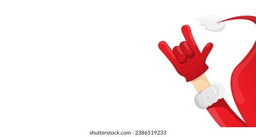 Merry christmas horizontal banner with Santa Claus rock n roll style and santa red hat isolated on white background. Merry Christmas hipster Rock n roll party poster or flyer design template.