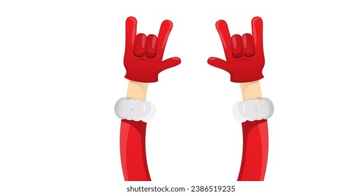 Merry christmas horizontal banner with Santa Claus rock n roll style and santa red hat isolated on white background. Merry Christmas hipster Rock n roll party poster or flyer design template.