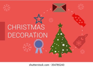 Merry Christmas Horizontal card With Flat Icons. Vector Illustration. pink color christmas card.