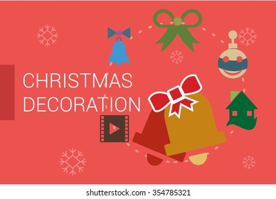 Merry Christmas Horizontal card With Flat Icons. Vector Illustration. pink color christmas card.