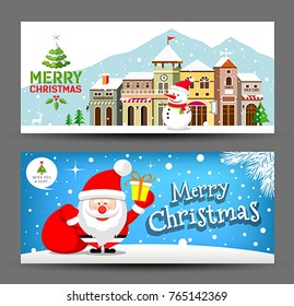 Merry Christmas, horizontal collection background, vector illustration