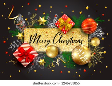 Merry Christmas Horizontal Vector Banner Realistic Stock Vector ...