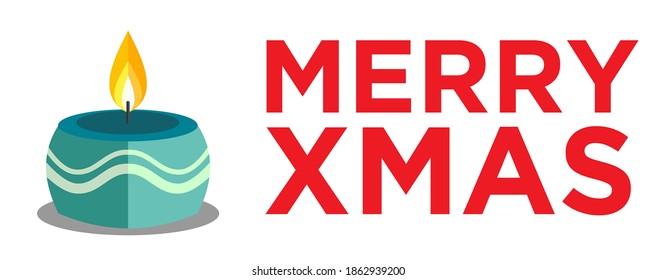 Merry Christmas Horizontal Vector Banner with Bowl Shape Candle