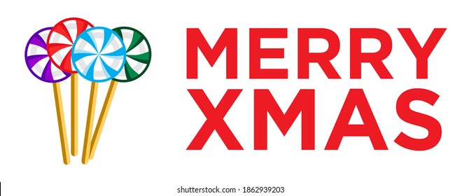 Merry Christmas Horizontal Vector Banner with Colorful Lollipop Candy