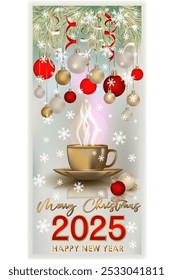 Merry Christmas, Hot New 2025 year, vip invitation card, vector illustration