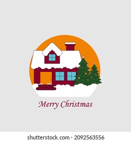 merry christmas house and christmas tree design