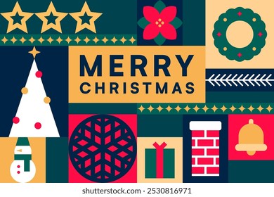 Merry Christmas Icon Collage with Festive Winter Symbols and Holiday Elements Vector Illustration