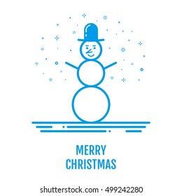 Merry Christmas icon concept with snowman in hat. New year 2017 design for banner web graphics wallpaper page invitation greeting card flyer poster template. Vector Illustration in outline style.