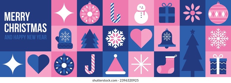 Merry Christmas icon element with geometric pattern background bauhaus style illustration